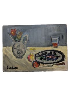 Nature morte huile sur carton par Rudolf Kundera 