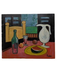 Nature morte huile sur carton par Rudolf Kundera 