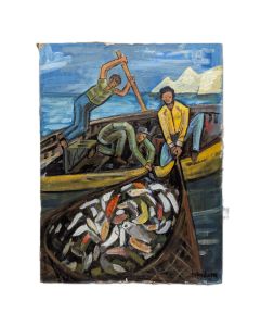 huile sur isorelle &eacute;poque 20&egrave;me Rudolf Kundera &eacute;cole tch&egrave;que les p&eacute;cheurs