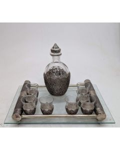 Service &agrave; liqueur art d&eacute;co en verre sabl&eacute; et argent DAUM