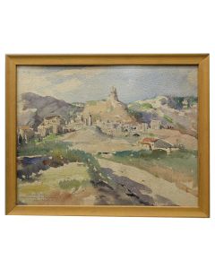 Dessin à l'aquarelle paysage XXème