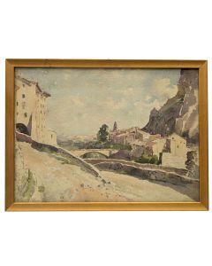 Dessin à l'aquarelle paysage XXème