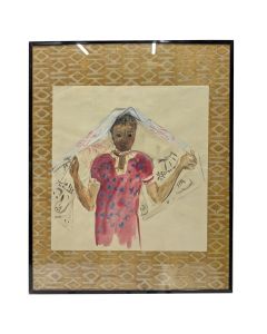 Elisabeth Faure Aquarelle personnage  orientaliste robe rouge