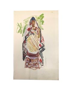 Elisabeth Faure Aquarelle personnage  orientaliste malgache