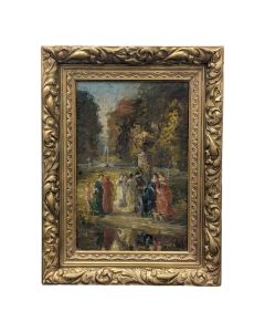 Monticelli huile sur panneau scène de parc