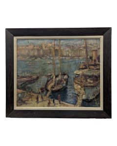 Huile sur panneau port de Marseille par Raphael Dubois