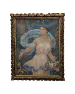 Huile sur toile art déco dans son cadre en bois doré