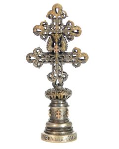 Sceau à cacheter de collection en bronze argenté et doré représentant une croix de lorraine