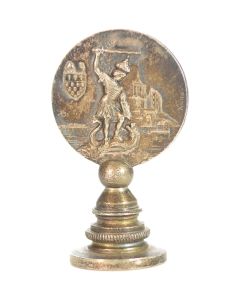 Sceau à cacheter (seal) bronze argenté Saint Georges terrassant le dragon