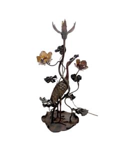lampe art nouveau en bronze polychrome à décor de héron 