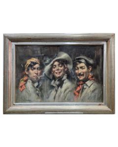 Andrès Gimeno Trois jeunes hommes rieurs Pastel 1900