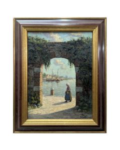Jacob Van Rossum – Vue marine à travers une arche, huile sur toile, vers 1900