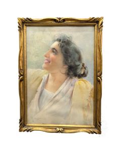  Portrait de jeune femme souriante, aquarelle sur papier, début XXe siècle