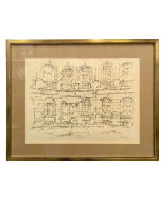 Dessin à la plume ou Litho représentant une des célèbres fontaine d'Aix en Provence