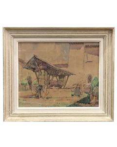 Aquarelle à la ferme sous le préau par J F Canepa