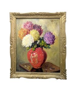 Huile sur toile aux chrysanthèmes de F Maury datée 1930 (nettoyé restauré)