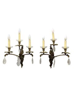 Paire d'appliques rocaille cristal et bronze st LXV