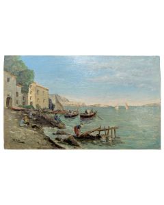 huile sur toile marouflée sur panneau 1900 marine italienne signée Palini