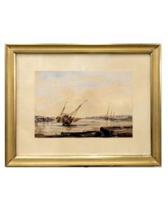 Peinture marine bateau tangage huile sur carton 1900 signé C David