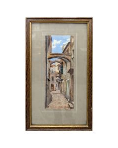 Aquarelle rue de village époque fin XIXème par Luigi Allavena 1878/1959