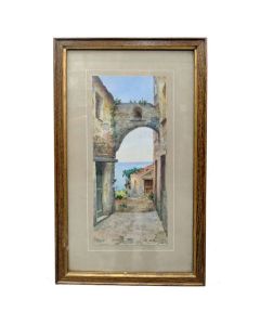 Aquarelle rue de village époque fin XIXème par Luigi Allavena 1878/1959