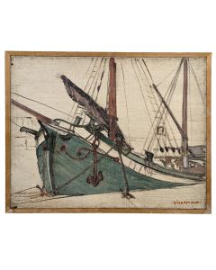 Voilier au port, vers 1930 Huile sur toile signée en bas à droite Willameur