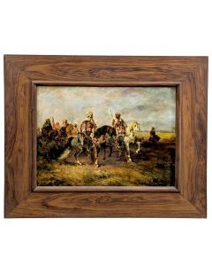 Huile sur panneau orientaliste fantasia cavaliers bédouins signé E. Fromentin 