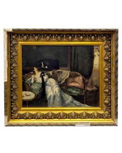 R Bouchet, 
L’attente – Scène galante Belle Époque