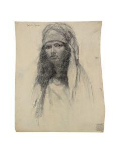 Dessin au fusain portrait orientaliste  académique époque 1900 