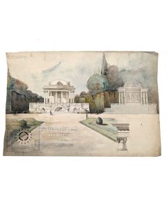 Dessin d'architecture aquarellé  époque fin XIXème début XXème 