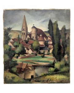 Vue de village aux clochers, France rurale par Marcel Roche (1890–1959)