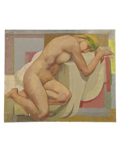 Nu féminin allongé dans un atelier
Huile sur toile, école française moderne, circa 1950- 