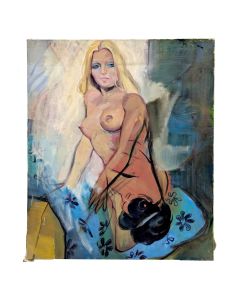 Nu féminin allongé dans un atelier Huile sur toile, école française moderne, circa 1950-1970