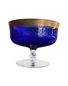 Coupe à fruit cristal coloré bleu et dorure années 60