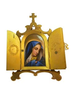 Peinture religieuse sur céramique Vierge Marie époque XIXème