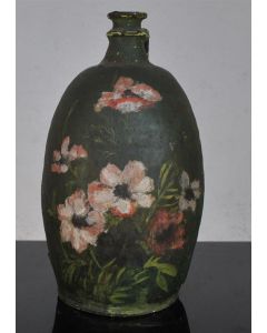 Pot à huile terre cuite décor de fleurs vers 1900 hauteur 40 cm