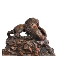 Bronze animalier XIXème non signé aux lions