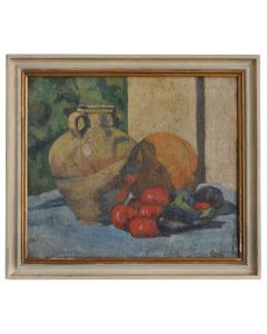 Peinture à l'huile sur toile signée Roc nature morte