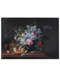 Nature morte aux lilas et mandarine par Pierre Camille Gontier époque XIXème