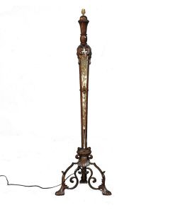 Pied de lampe 1940 en fer forgé et miroir églomisé