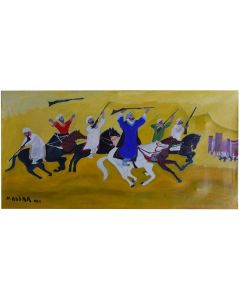 Caravane orientaliste de guerriers à cheval signé N Assar daté 1962