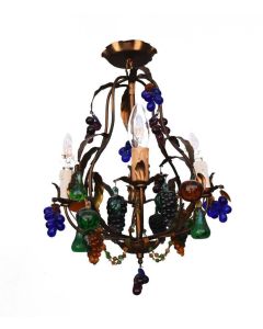 Lustre pampille en bronze époque fin XIXème et breloques colorées