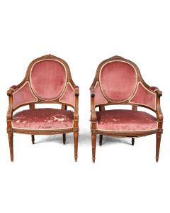 Fauteuils bergères de style Louis XVI en acajou 1900 (paire)