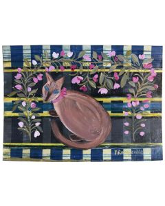 Le chat sur la nappe glycines gouache signé Y Rougeville