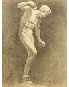 Dessin au fusain académique par Georges Courtin daté 1920 dimension 50/66