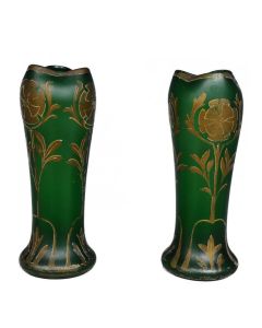 Vases Art nouveau 1900 en verre soufflé et décoré à l'or (paire)
