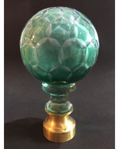 Boule d'escalier verre coloré verte aux hexagones