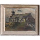 Église paysage grisaille par Jean-Pierre Alliès encadrement bois