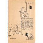 Le muezzin à l'appel à la prière Dessin de scène orientaliste par Marcel Jeanjean années 20