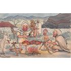 "Le bivouac des bédouins" Dessin aquarellé scène orientaliste par Marcel Jeanjean années 20